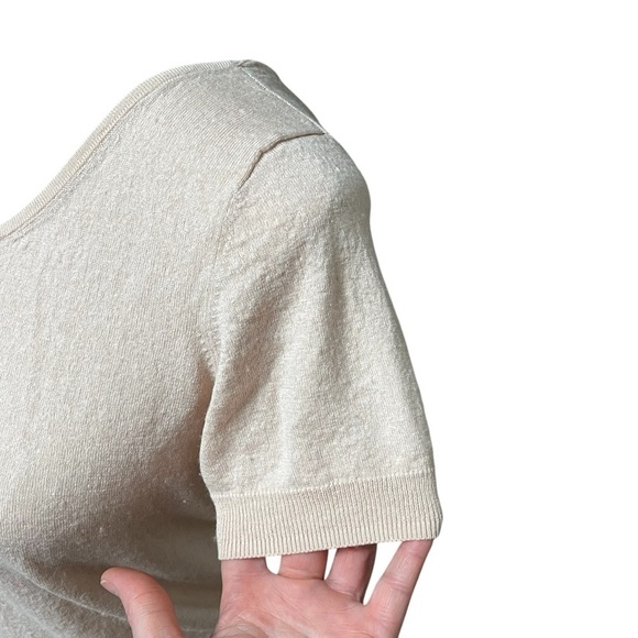 Moda International Medium (Fits like small) Light Peach Short Sleeve Sweater Bow - Picture 2 of 7